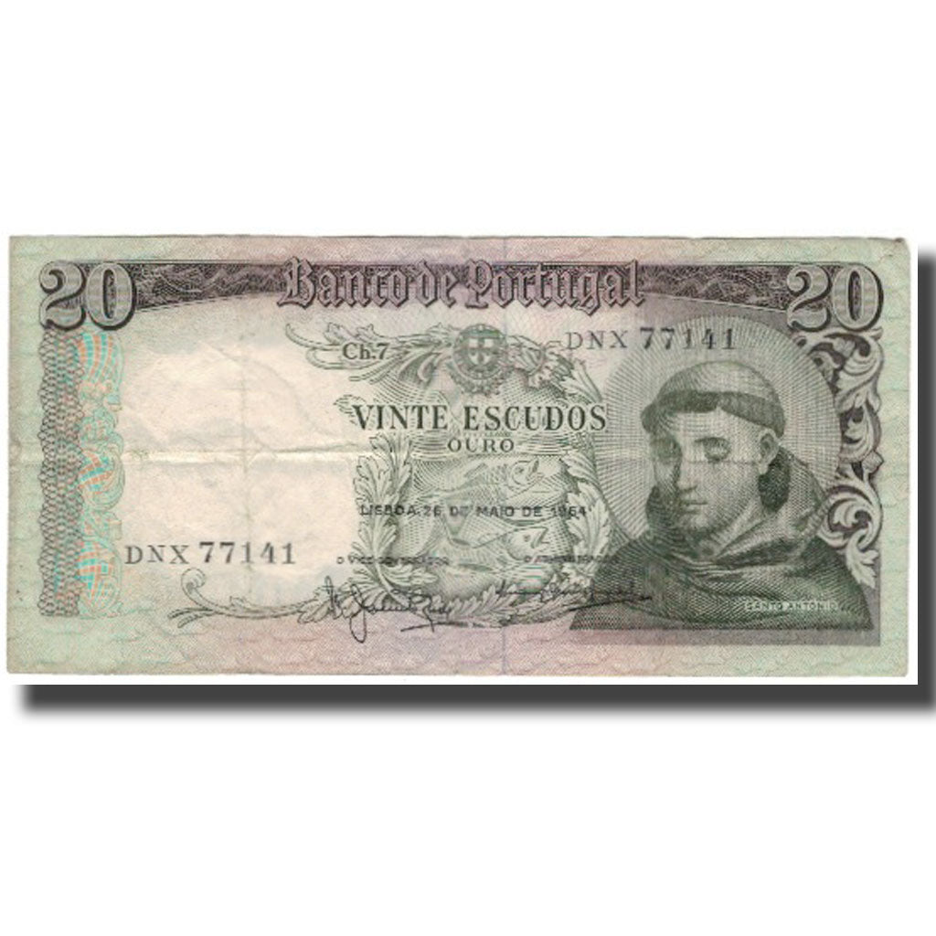 Banknote, Portugal, 20 Escudos, 1964-05-26, KM:167a, VF(20-25)