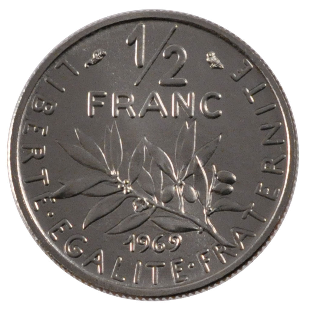 FRANCE, Semeuse, 1/2 Franc, 1969, Paris, KM #931.1, MS(65-70), Nickel, 19.5,...