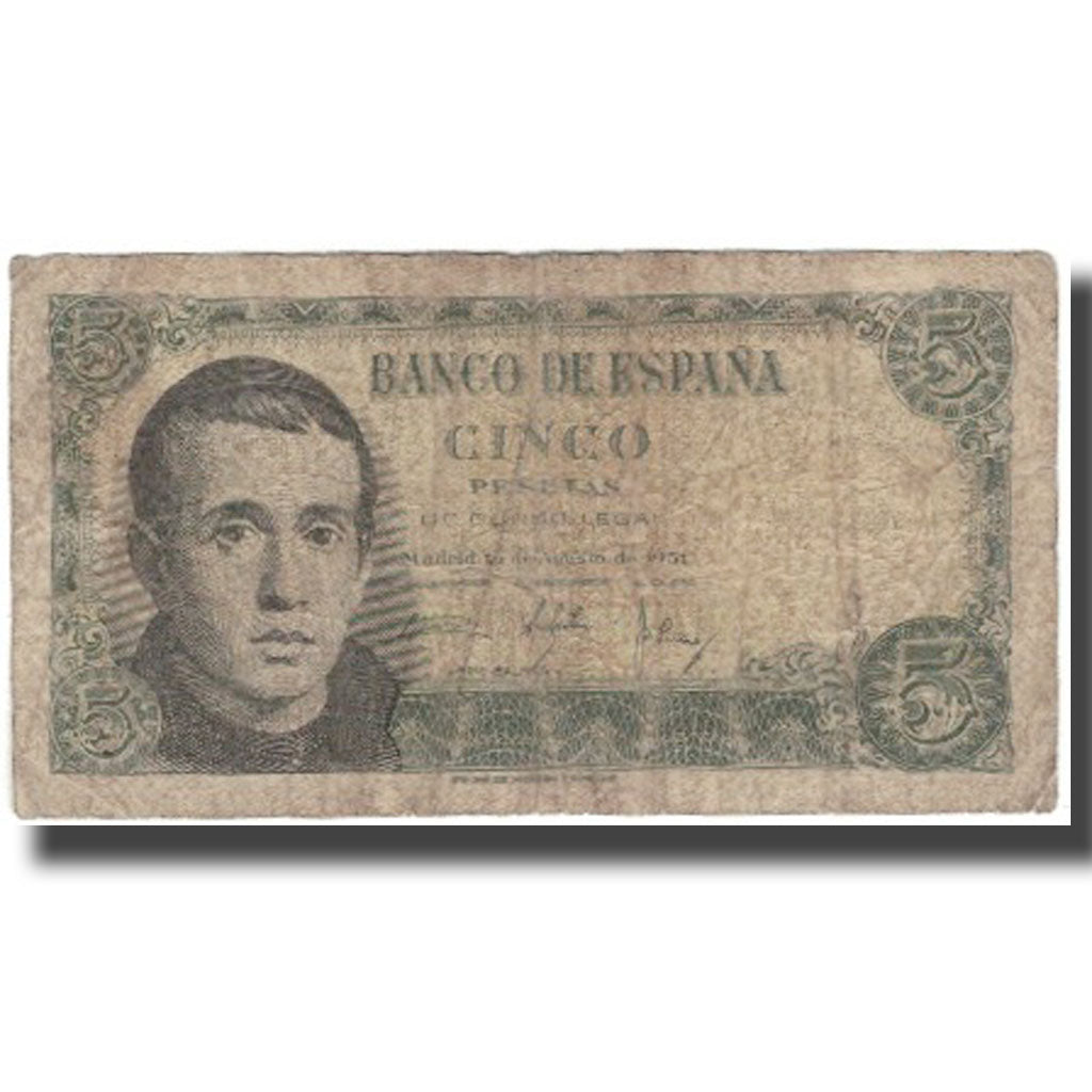 Banknote, Spain, 5 Pesetas, 1951-08-16, KM:140a, VG(8-10)