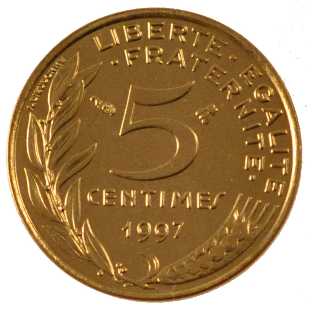 FRANCE, 5 Centimes, 1997, MS(65-70), Aluminium-Bronze, Gadoury #175, 2.00