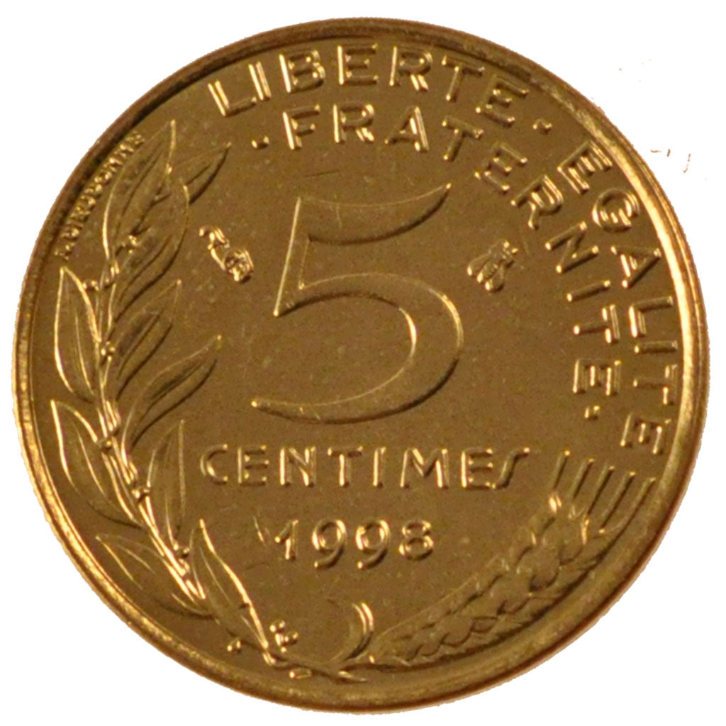FRANCE, Marianne, 5 Centimes, 1998, Paris, KM #933, MS(65-70), Aluminum-Bronze,.