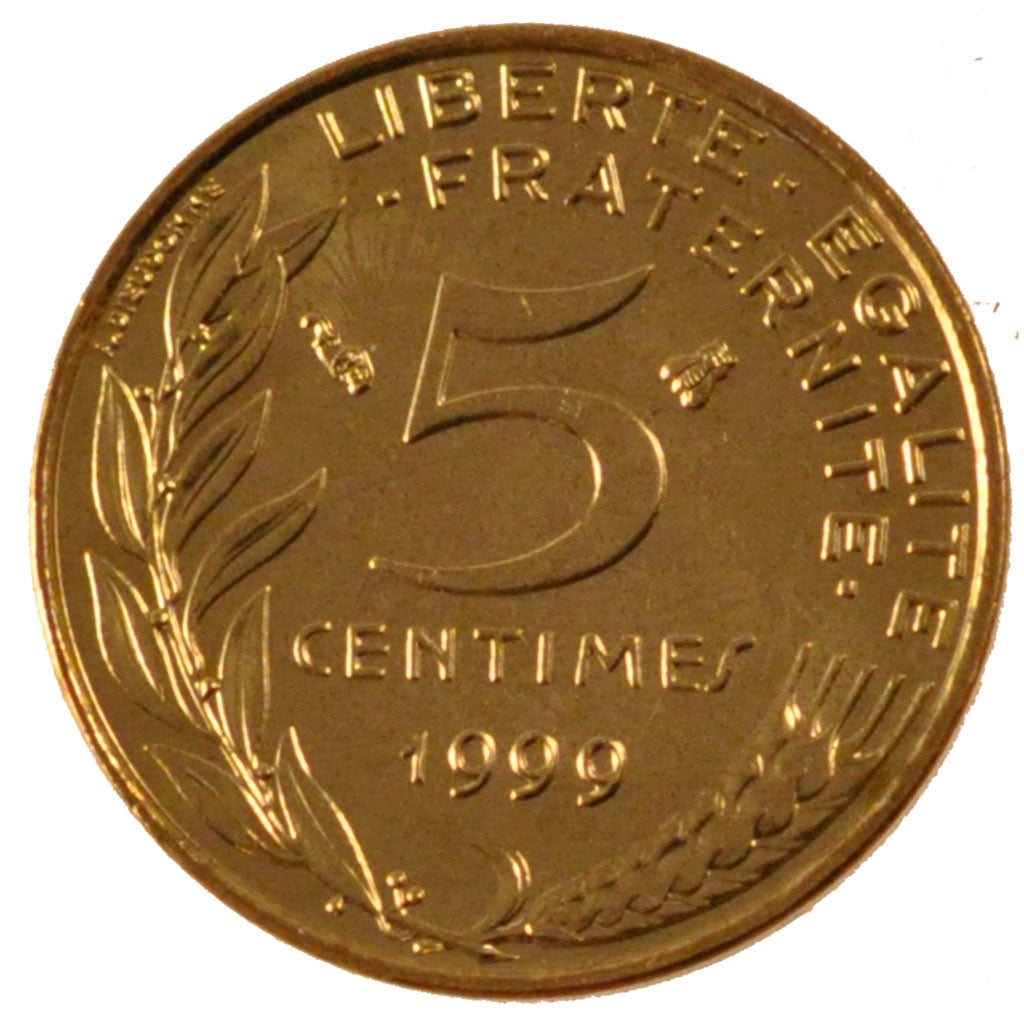 FRANCE, Marianne, 5 Centimes, 1999, Paris, KM #933, MS(65-70), Aluminum-Bronze,.
