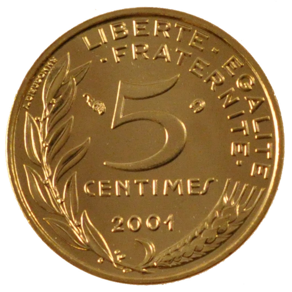 FRANCE, Marianne, 5 Centimes, 2001, Paris, KM #933, MS(65-70), Aluminum-Bronze,.