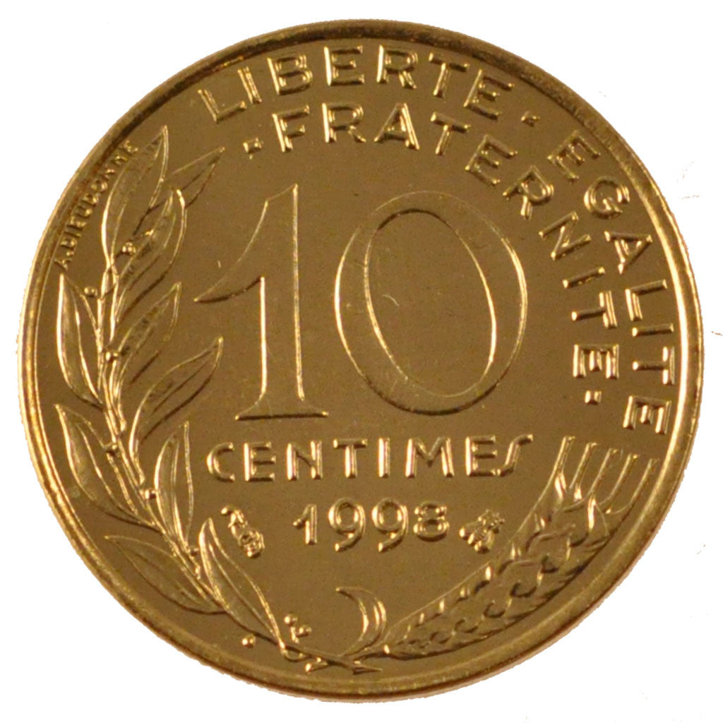 FRANCE, Marianne, 10 Centimes, 1998, Paris, KM #929, MS(65-70),...