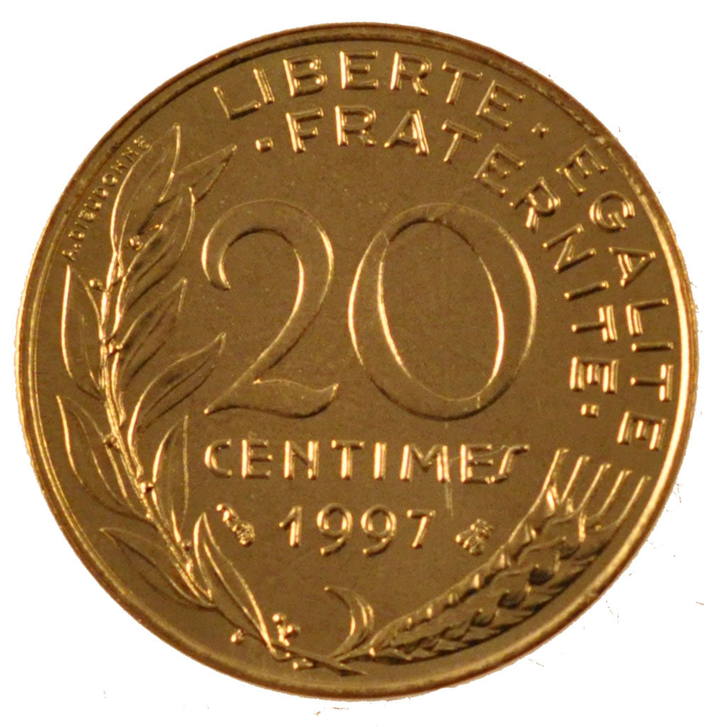 FRANCE, Marianne, 20 Centimes, 1997, Paris, KM #930, MS(65-70),...
