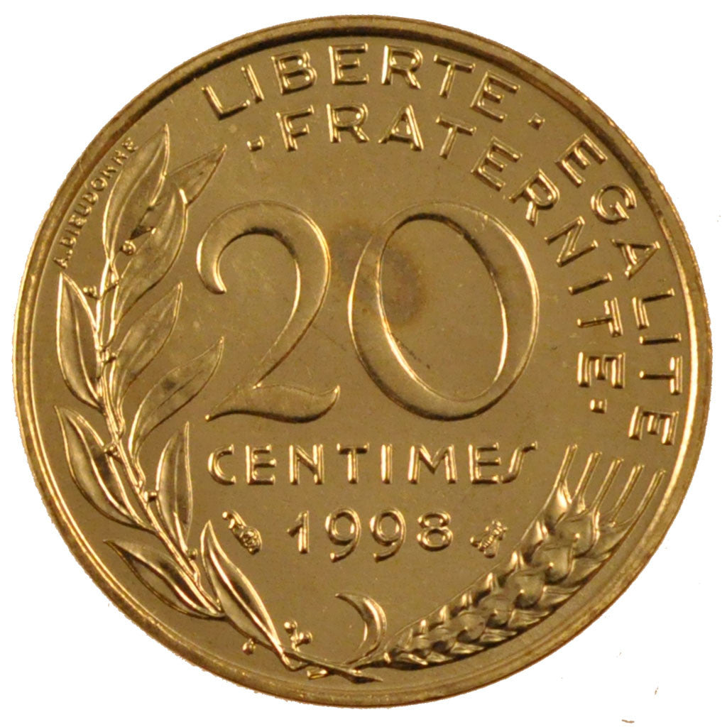 FRANCE, Marianne, 20 Centimes, 1998, Paris, KM #930, MS(65-70),...