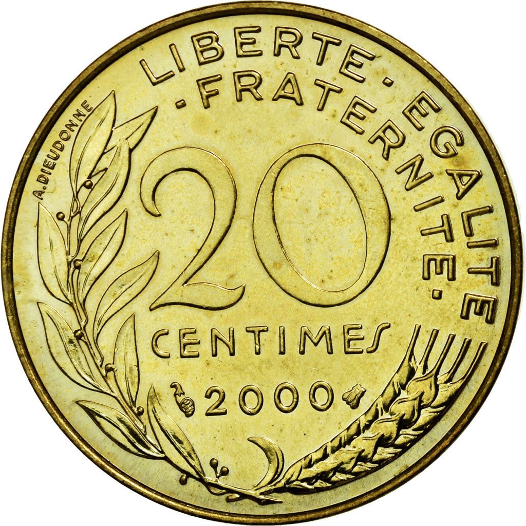 Coin, France, Marianne, 20 Centimes, 2000, Paris, MS(65-70), Aluminum-Bronze