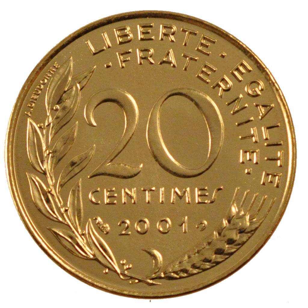 FRANCE, Marianne, 20 Centimes, 2001, Paris, KM #930, MS(65-70),...