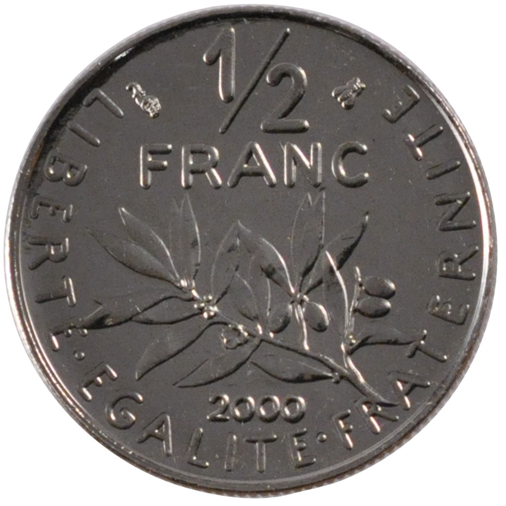 FRANCE, Semeuse, 1/2 Franc, 2000, Paris, KM #931.1, MS(65-70), Nickel, 19.5,...
