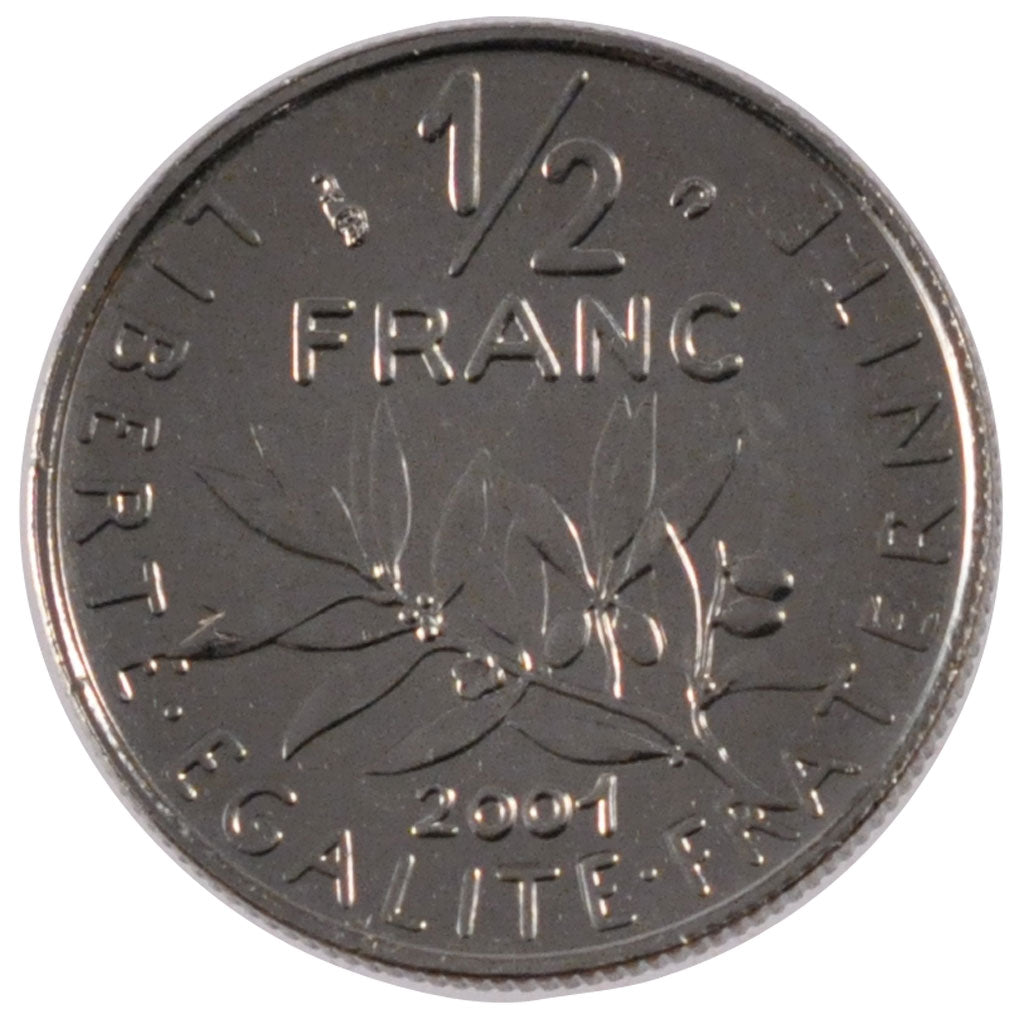 FRANCE, Semeuse, 1/2 Franc, 2001, Paris, KM #931.1, MS(65-70), Nickel, 19.5,...
