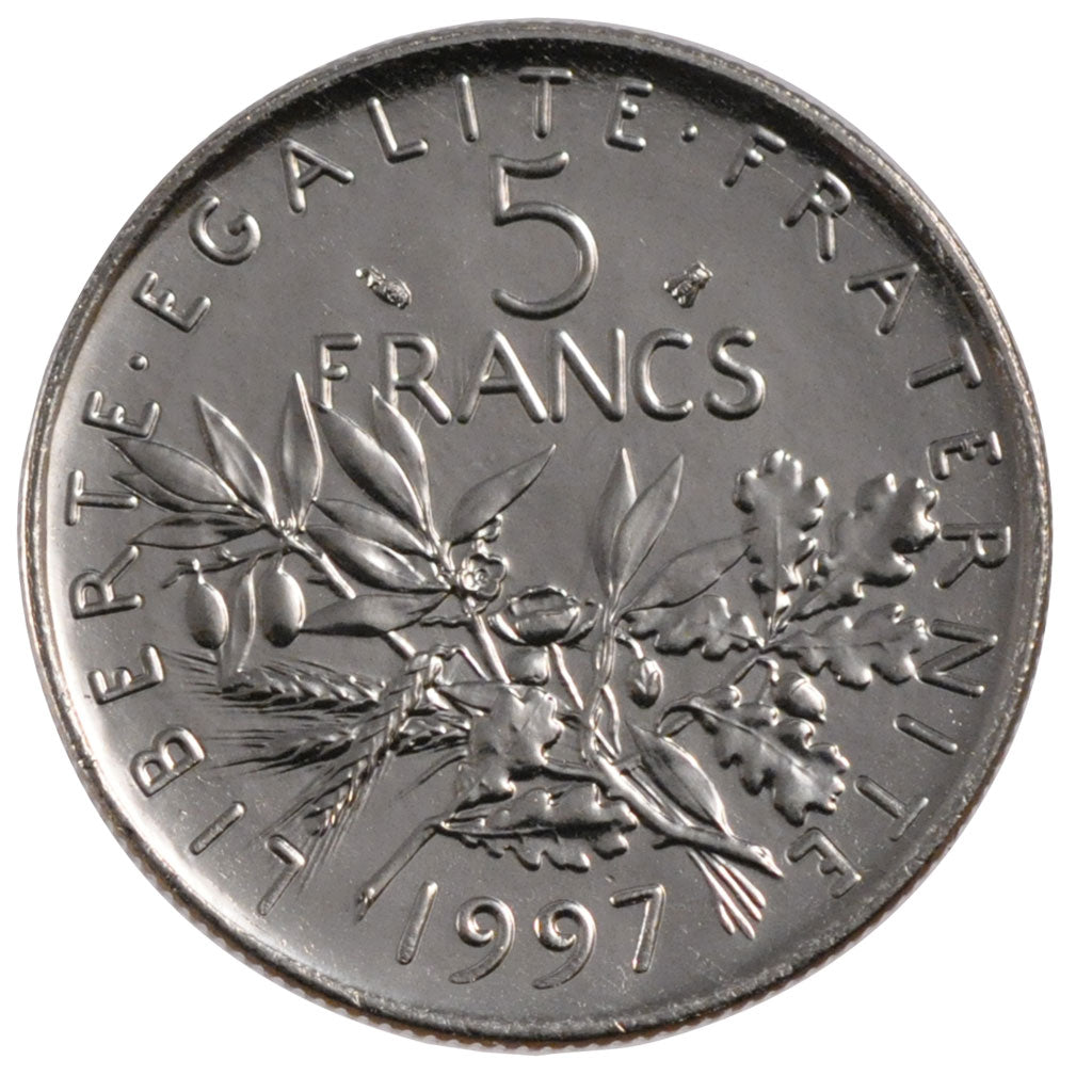 FRANCE, Semeuse, 5 Francs, 1997, Paris, KM #926a.1, MS(65-70), Nickel Clad...