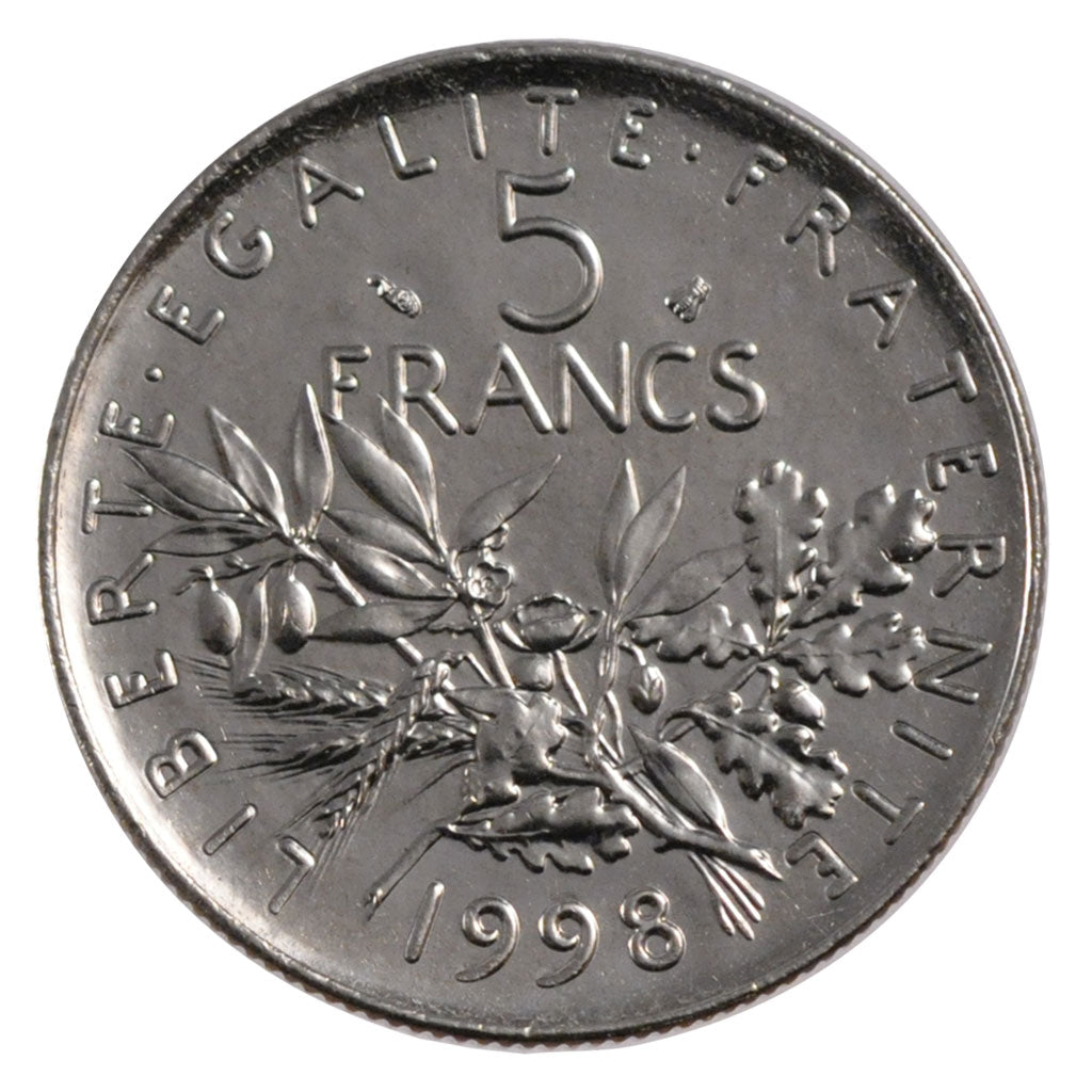 FRANCE, Semeuse, 5 Francs, 1998, Paris, KM #926a.1, MS(65-70), Nickel Clad...