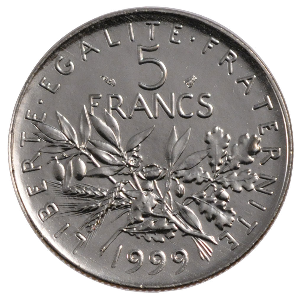 FRANCE, Semeuse, 5 Francs, 1999, Paris, KM #926a.1, MS(65-70), Nickel Clad...