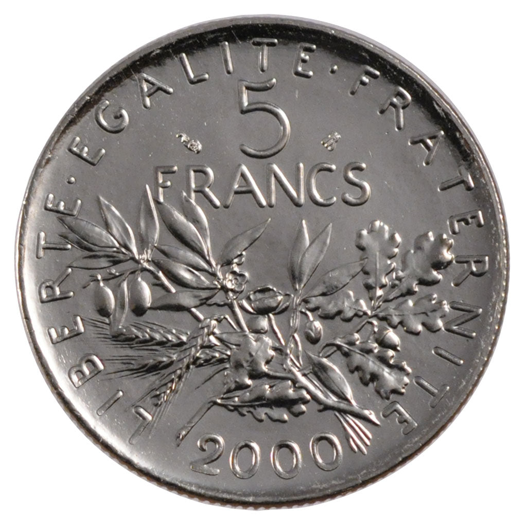 FRANCE, Semeuse, 5 Francs, 2000, Paris, KM #926a.1, MS(65-70), Nickel Clad...