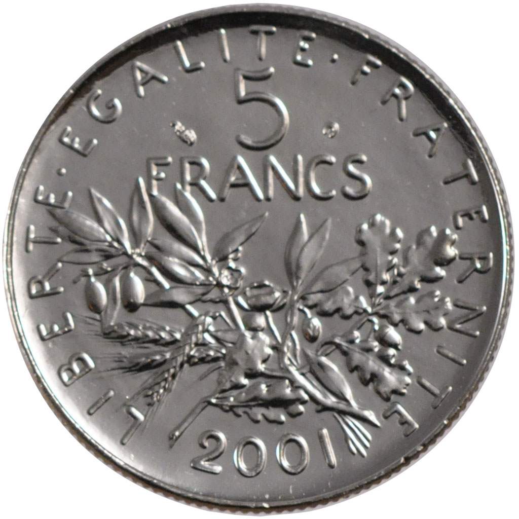 FRANCE, Semeuse, 5 Francs, 2001, Paris, KM #926a.1, MS(65-70), Nickel Clad...