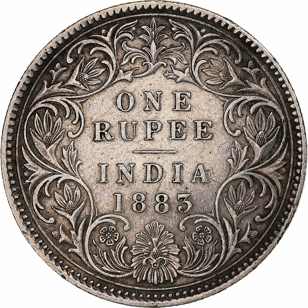 INDIA-BRITISH, Victoria, Rupee, 1883, Calcutta, Silver, AU(50-53), KM:492