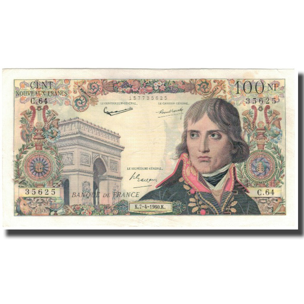 France, 100 Nouveaux Francs, Bonaparte, 1960-04-07, EF(40-45), Fayette:59.6
