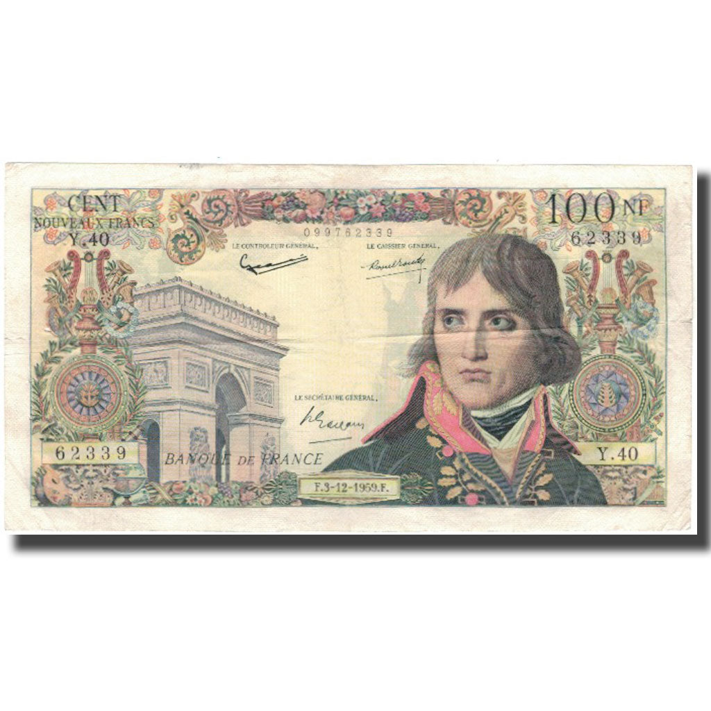 Francja, 100 Nouveaux Francs, Bonaparte, 1959-12-03, VF(20-25), Fayette:59.4