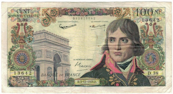 Francia, 100 Nouveaux Francs, Bonaparte, 1959-12-03, RC+, Fayette:59.4, KM:144a