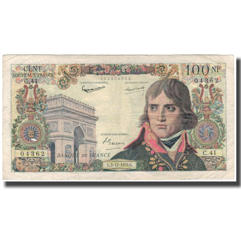 Francja, 100 Nouveaux Francs, Bonaparte, 1959-12-03, VF(20-25), Fayette:59.4