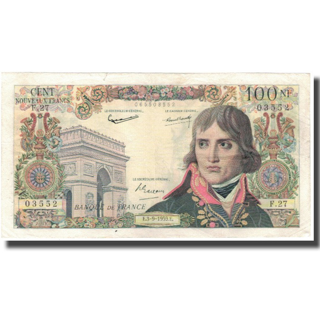 França, 100 Nouveaux Francs, Bonaparte, 1959-09-03, VF(20-25), Fayette:59.3