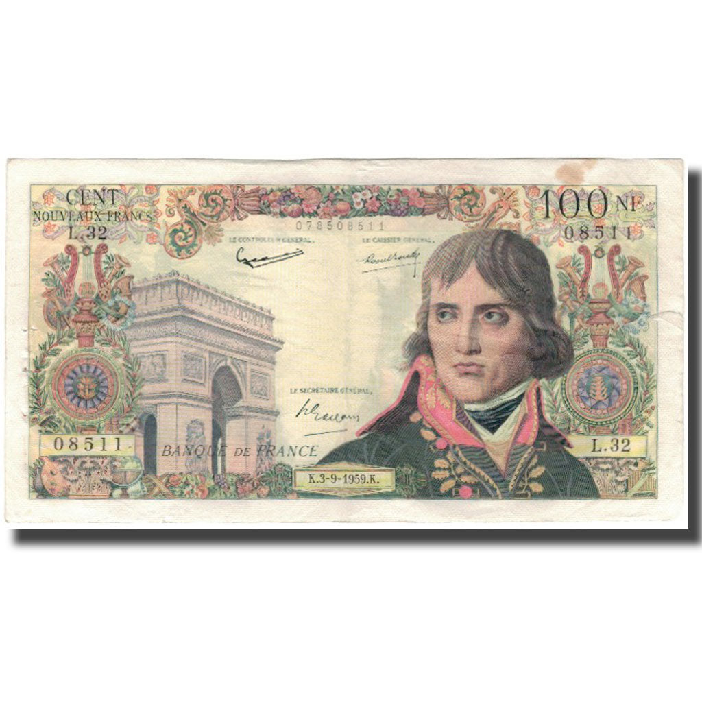 Francja, 100 Nouveaux Francs, Bonaparte, 1959-09-03, VF(20-25), Fayette:59.3