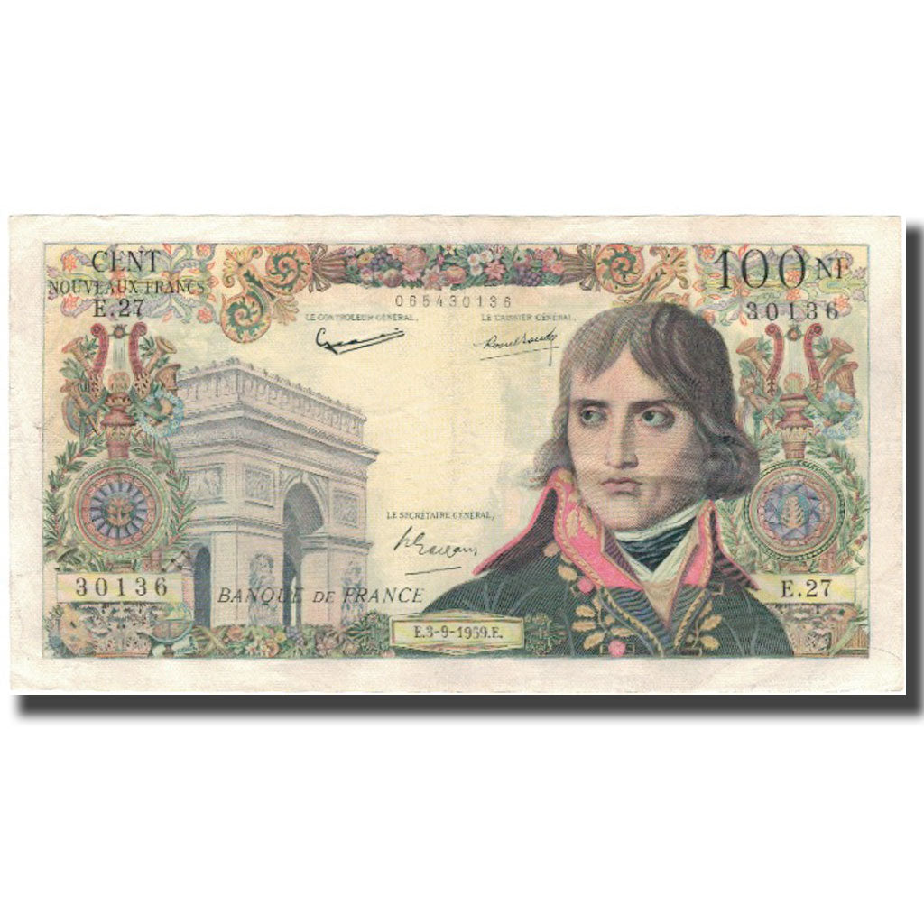 Francja, 100 Nouveaux Francs, Bonaparte, 1959-09-03, VF(20-25), Fayette:59.3