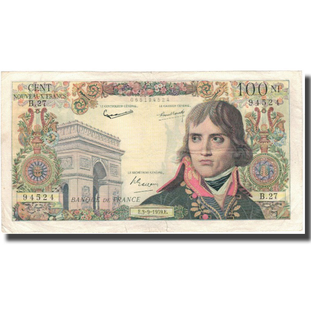 França, 100 Nouveaux Francs, Bonaparte, 1959-09-03, VF(20-25), Fayette:59.3