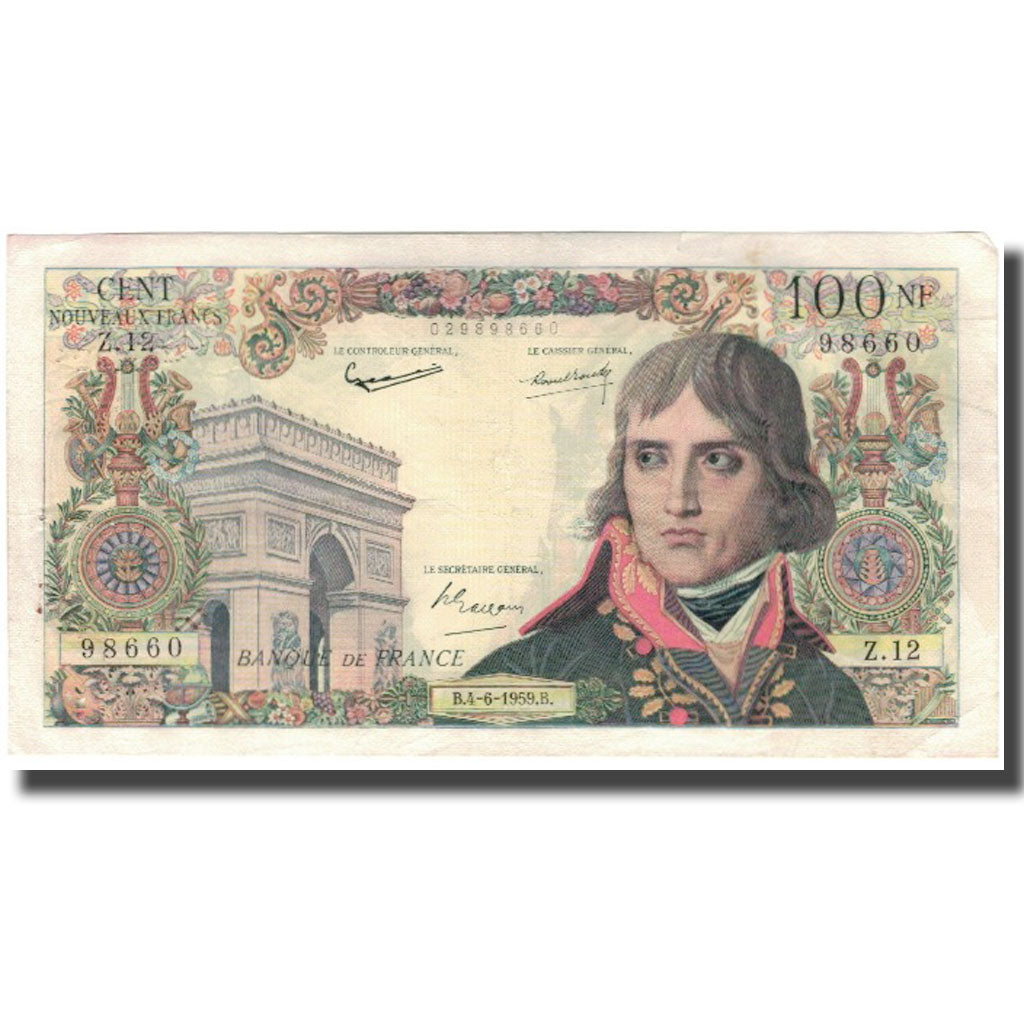 Francia, 100 Nouveaux Francs, Bonaparte, 1959-06-04, MB+, Fayette:59.2, KM:144a