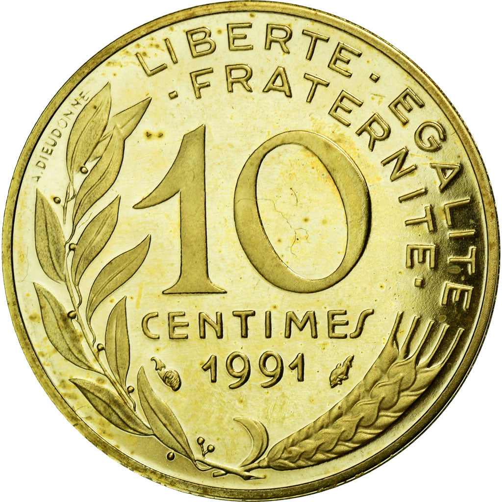 Moneta, Francia, Marianne, 10 Centimes, 1991, Paris, FDC, Alluminio-bronzo