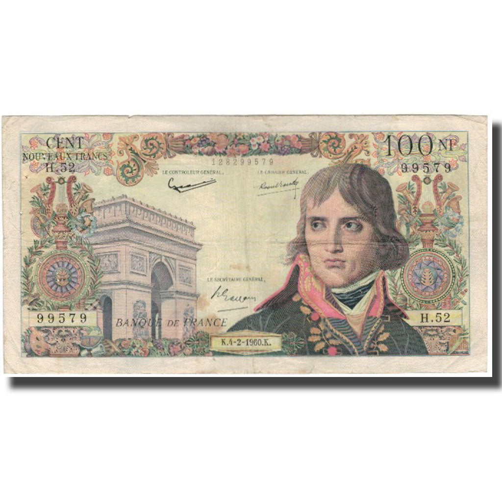 France, 100 Nouveaux Francs, Bonaparte, 1960-02-04, VF(20-25), Fayette:59.5