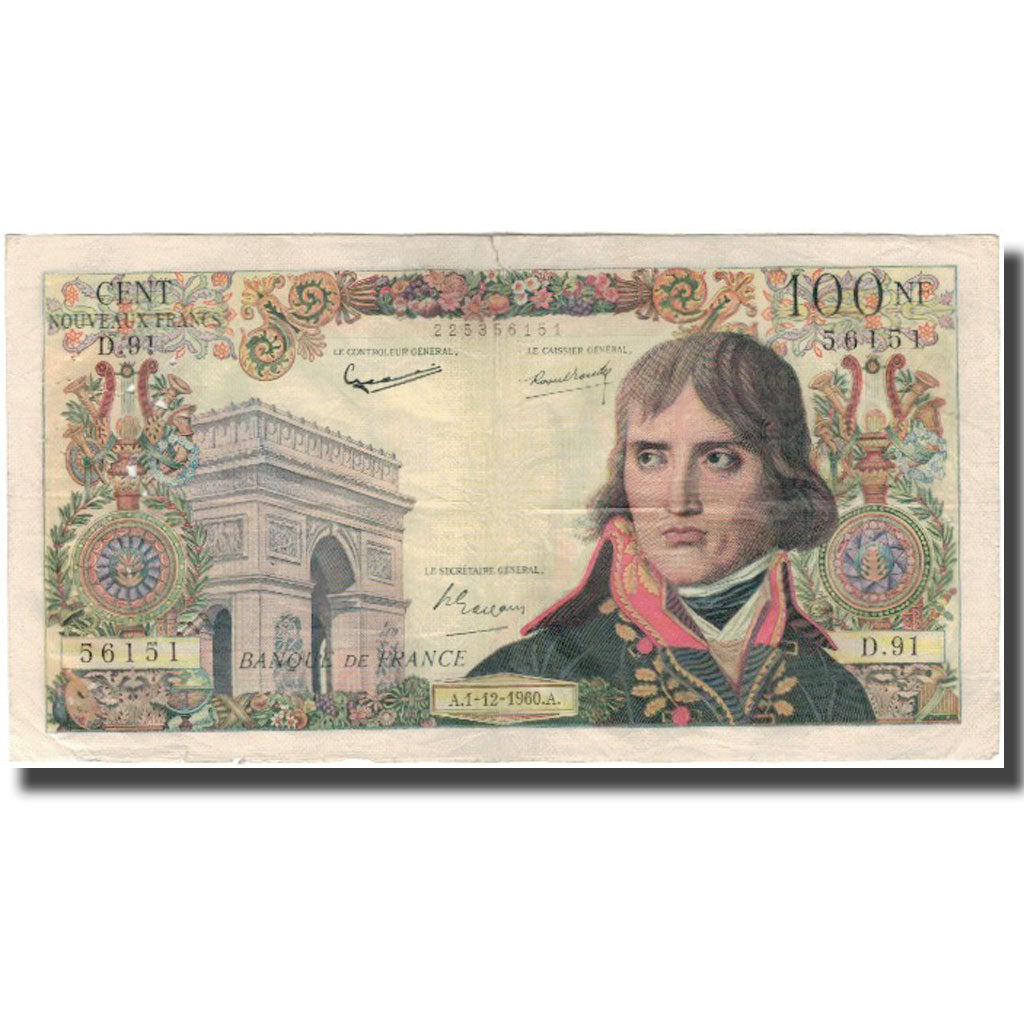 France, 100 Nouveaux Francs, Bonaparte, 1960-12-01, VF(20-25), Fayette:59.9