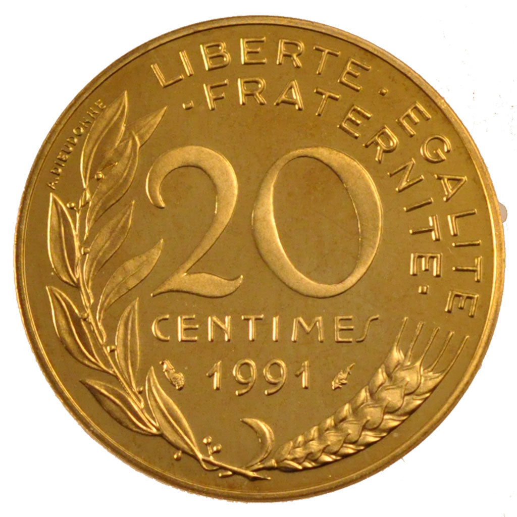 FRANCE, Marianne, 20 Centimes, 1991, Paris, KM #930, MS(65-70),...