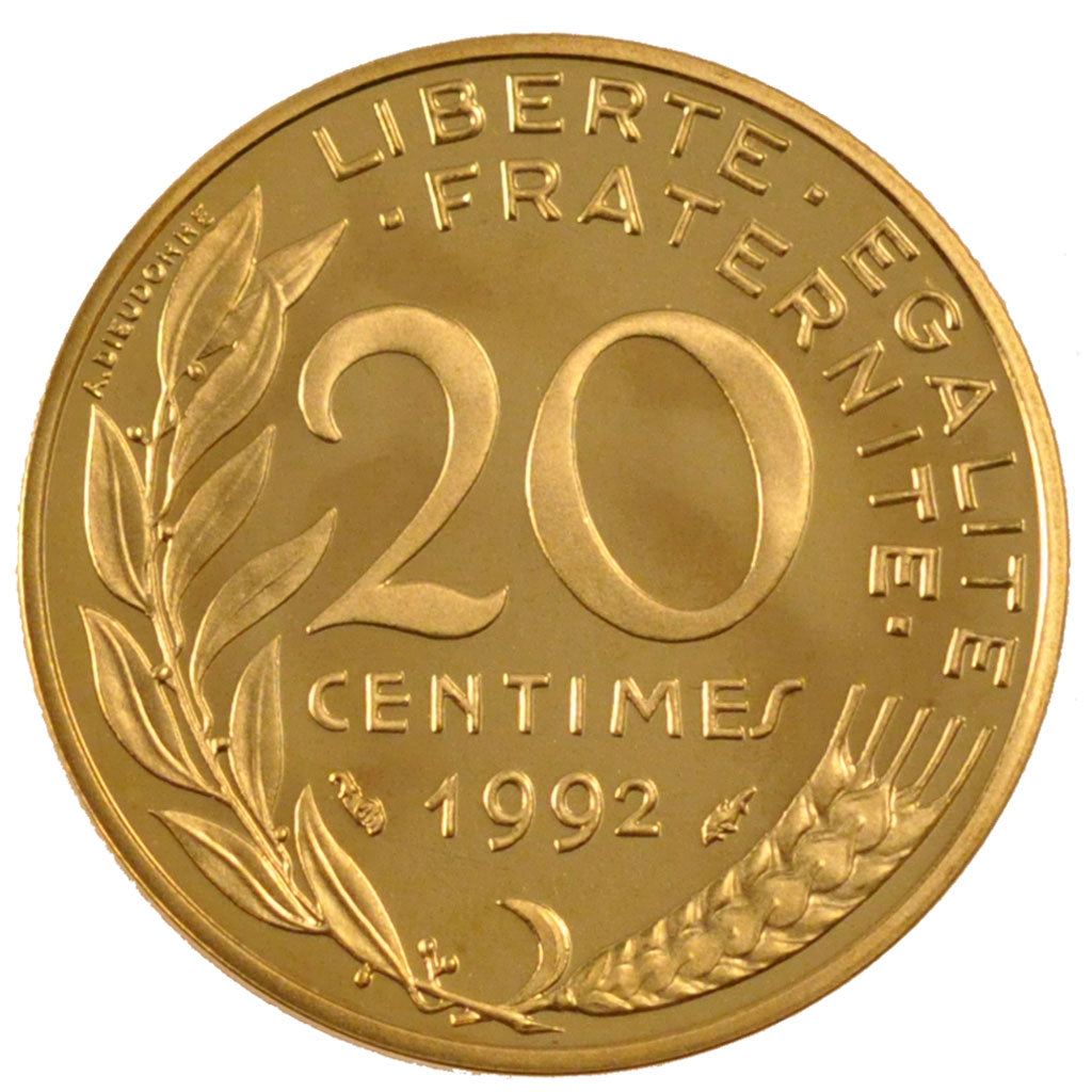 FRANCE, Marianne, 20 Centimes, 1992, Paris, KM #930, MS(65-70),...