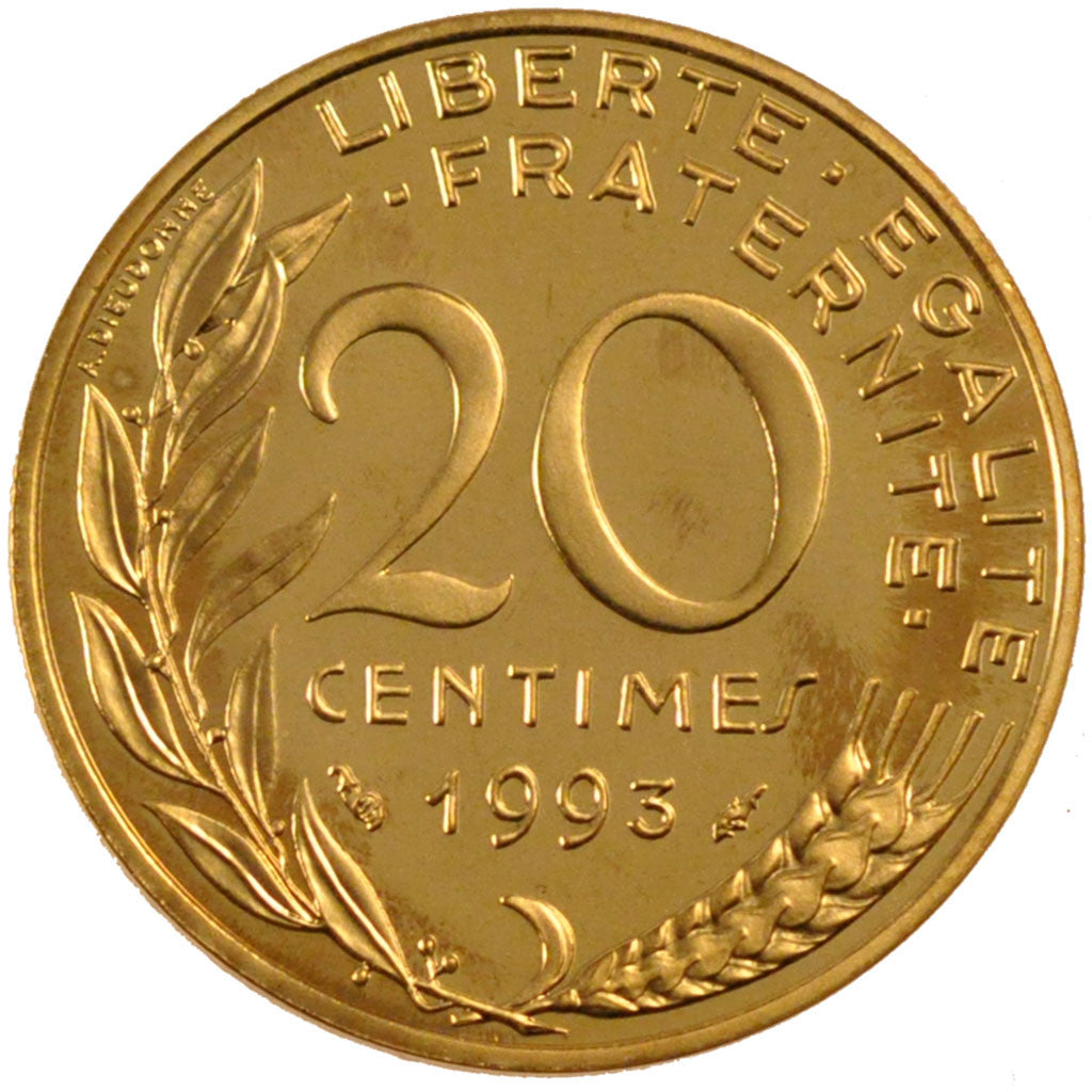 FRANCE, Marianne, 20 Centimes, 1993, Paris, KM #930, MS(65-70),...