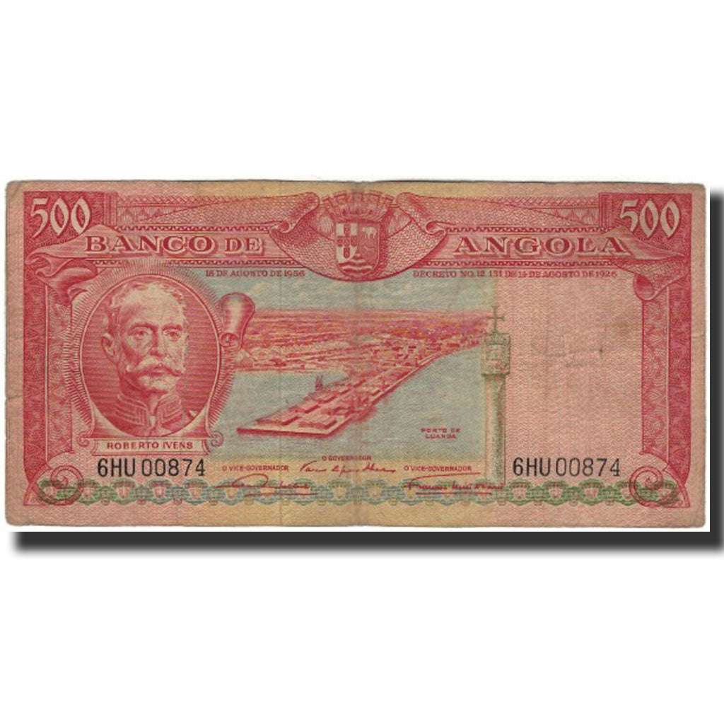 Banknote, Angola, 500 Escudos, 1956, 1956-08-15, KM:90, F(12-15)