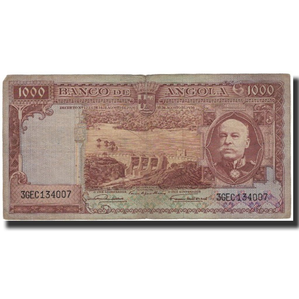 Billet, Angola, 1000 Escudos, 1956, 1956-08-15, KM:91, B+