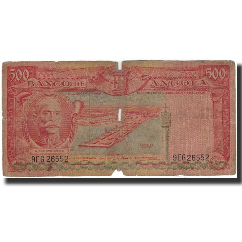 Banknote, Angola, 500 Escudos, 1956, 1956-08-15, KM:90, VG(8-10)