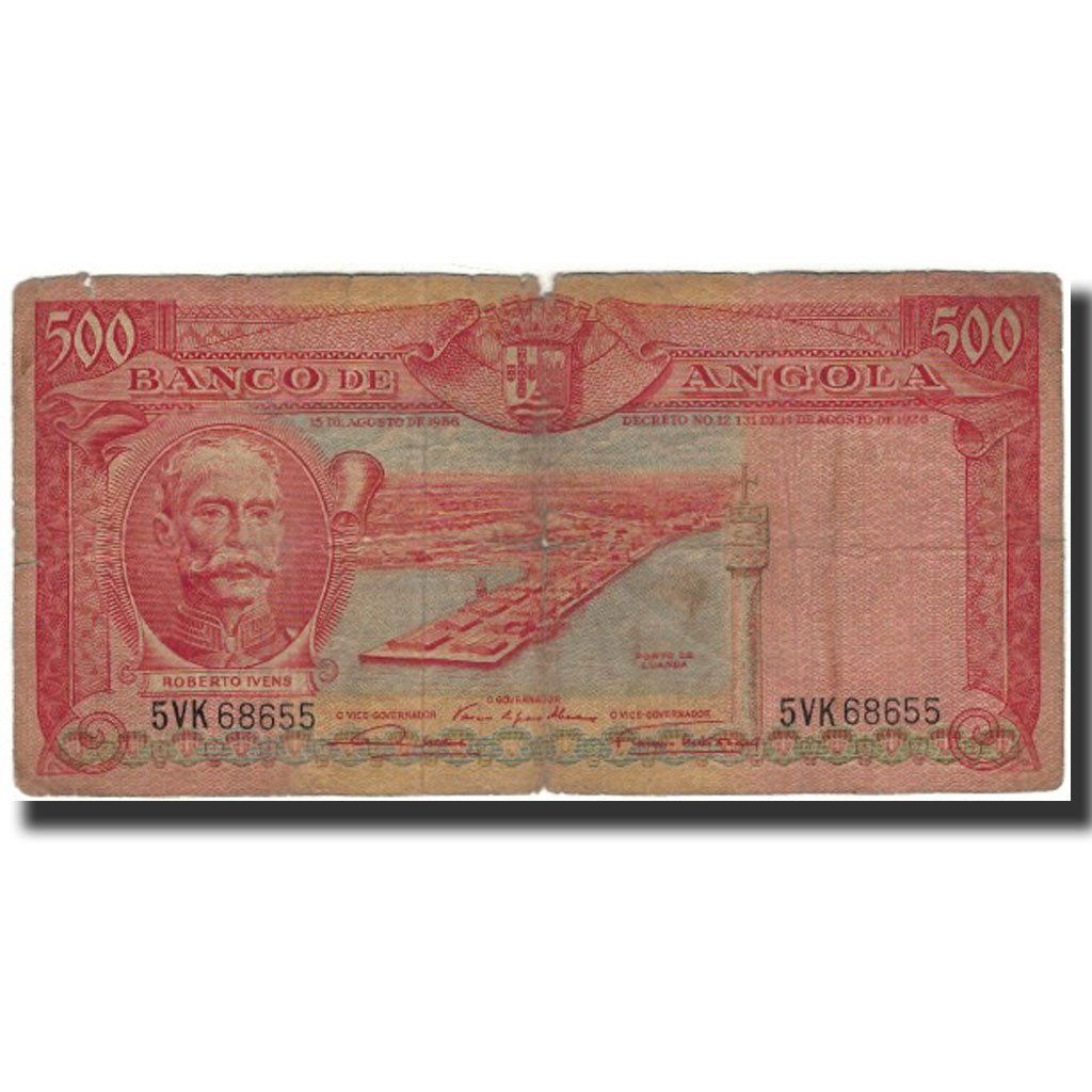 Banknote, Angola, 500 Escudos, 1956, 1956-08-15, KM:90, VG(8-10)