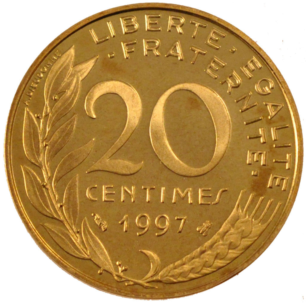Moneta, Francia, Marianne, 20 Centimes, 1997, Paris, FDC, Alluminio-bronzo