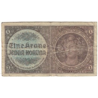 Banknote, Bohemia and Moravia, 1 Koruna, KM:3a, VG(8-10)