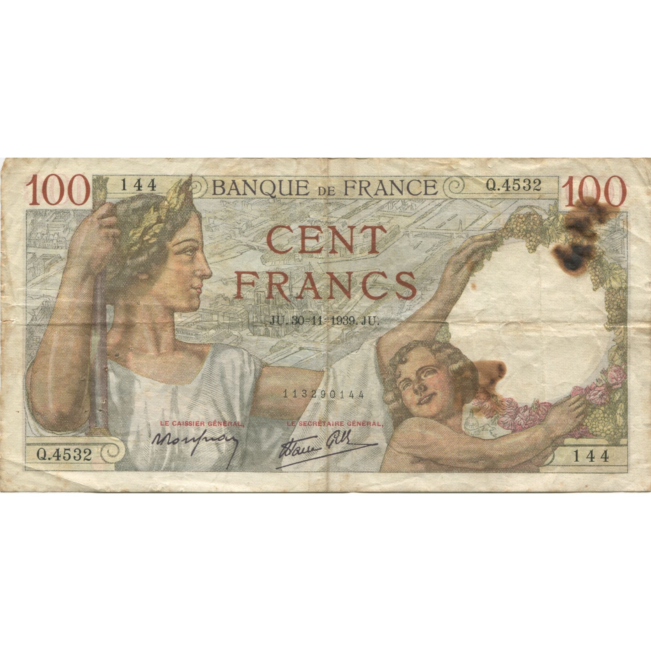 Francia, 100 Francs, Sully, 1939, 1939-11-30, B, Fayette:26.16, KM:94