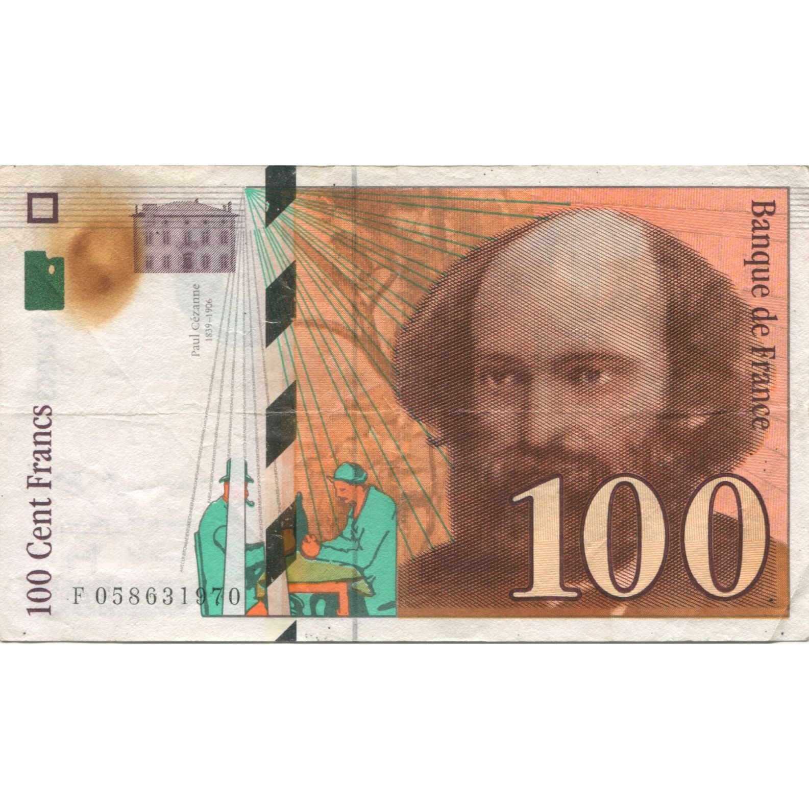 France, 100 Francs, Cézanne, 1998, EF(40-45), Fayette:74.2, KM:158a