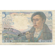 França, 5 Francs, Berger, 1945, 1945-04-05, EF(40-45), Fayette:5.6, KM:98a