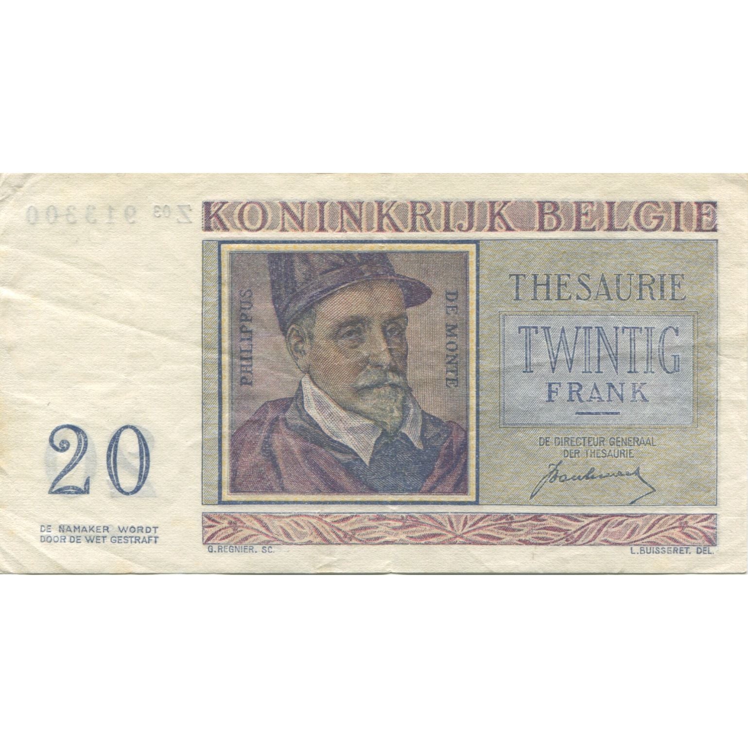 Banknote, Belgium, 20 Francs, 1950, 1950-07-01, KM:132b, EF(40-45)