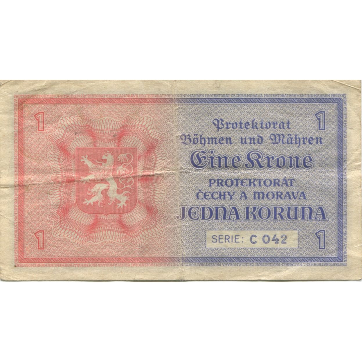 Banknote, Bohemia and Moravia, 1 Koruna, KM:3a, VF(20-25)