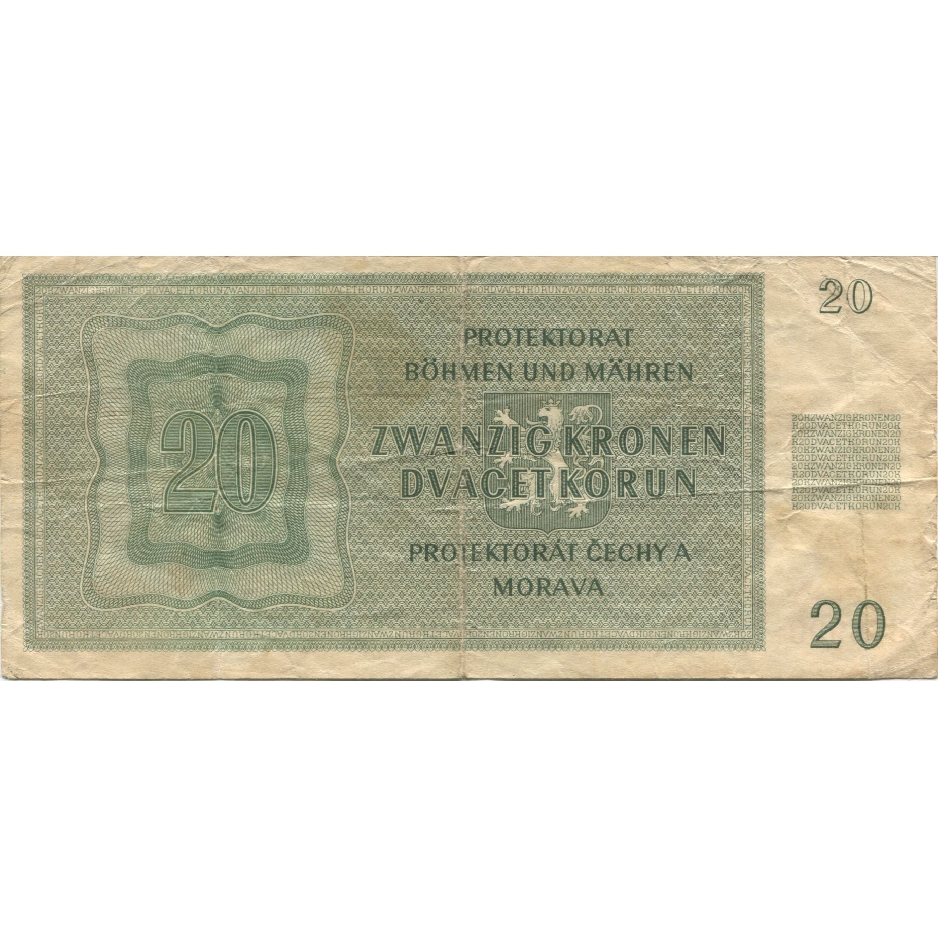 Banconote, Boemia e Moravia, 20 Korun, 1944-01-24, KM:9a, MB