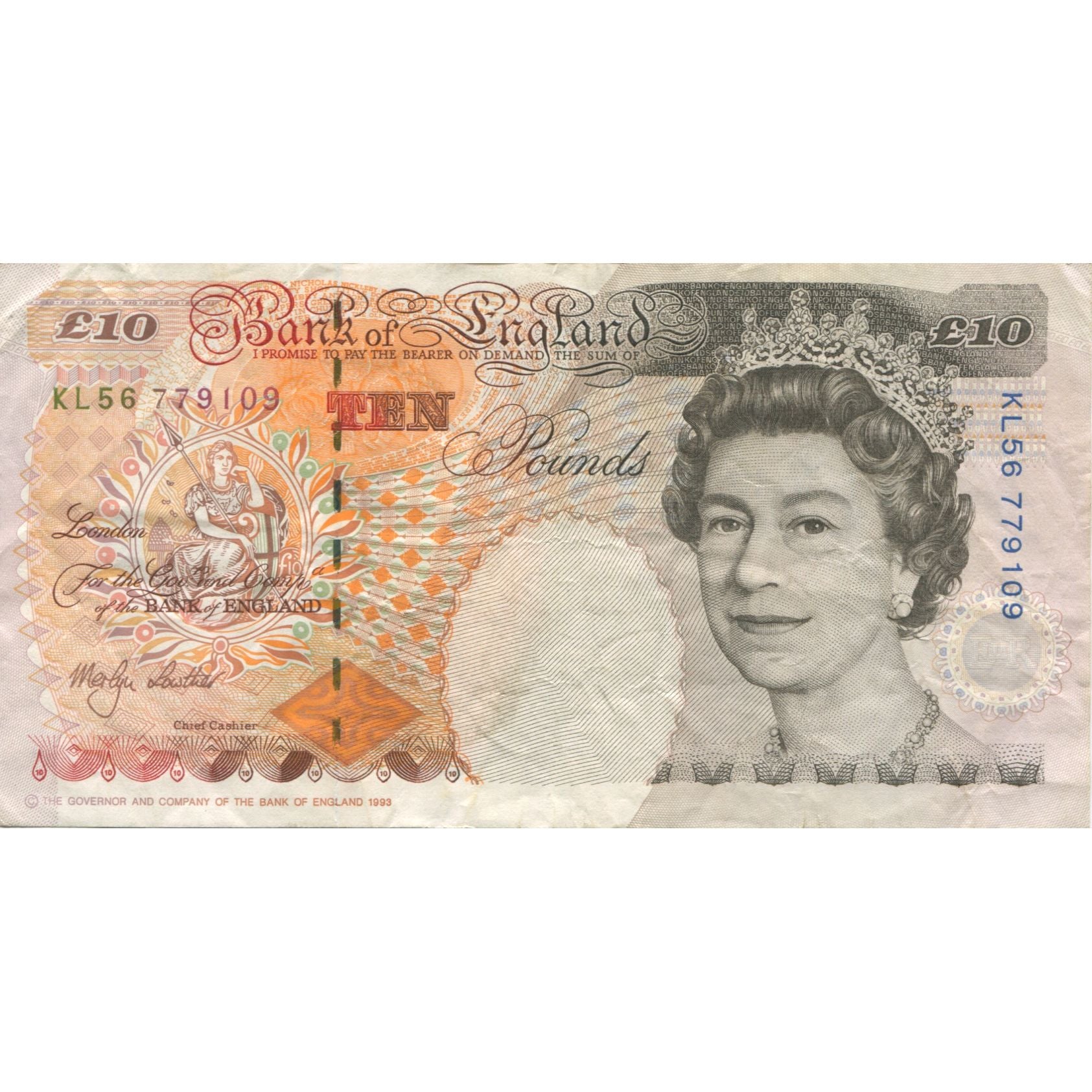 Banknote, Great Britain, 10 Pounds, 1993, KM:386a, EF(40-45)
