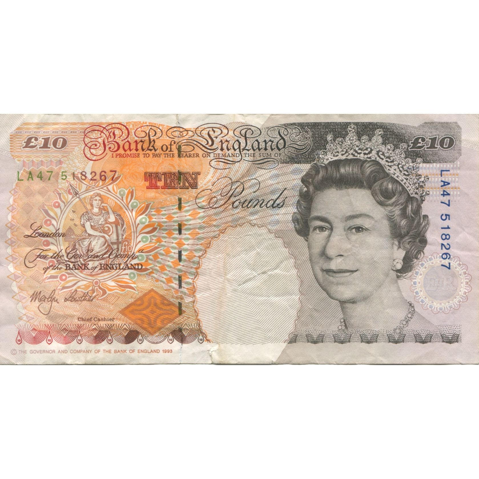 Banknote, Great Britain, 10 Pounds, 1993, KM:386a, EF(40-45)