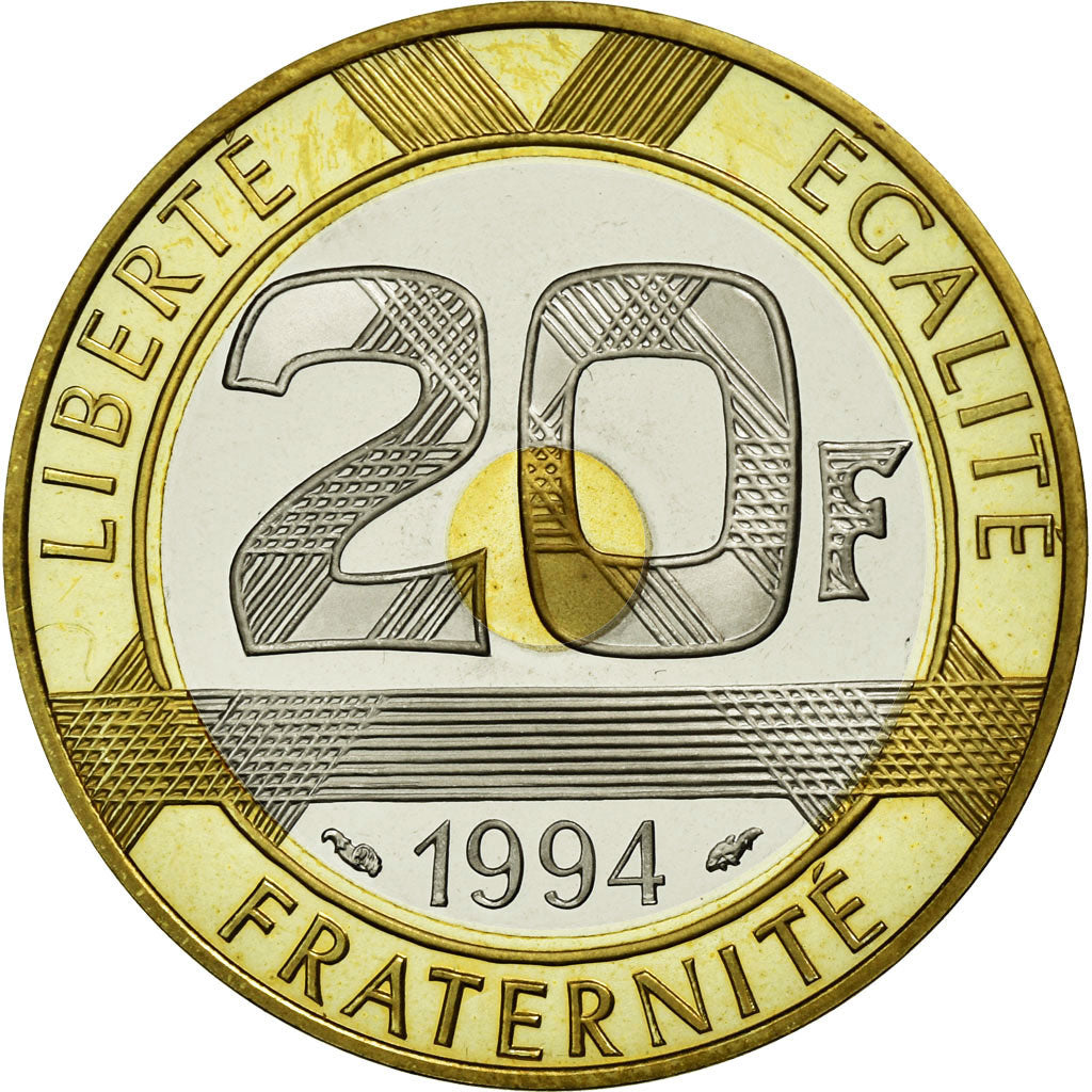 Coin, France, Mont Saint Michel, 20 Francs, 1994, MS(65-70), Tri-Metallic
